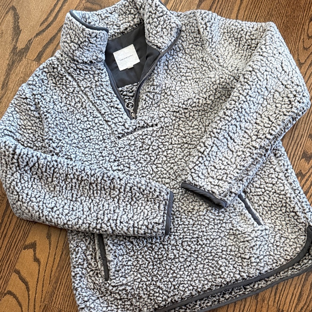Thread & Supply Light Gray Sherpa Zip-Up Pullover